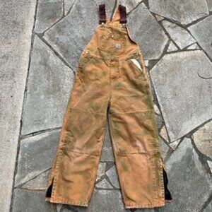 Carhartt Duck Bib Overalls Youth 12 Brown Quilt Lined Insulated